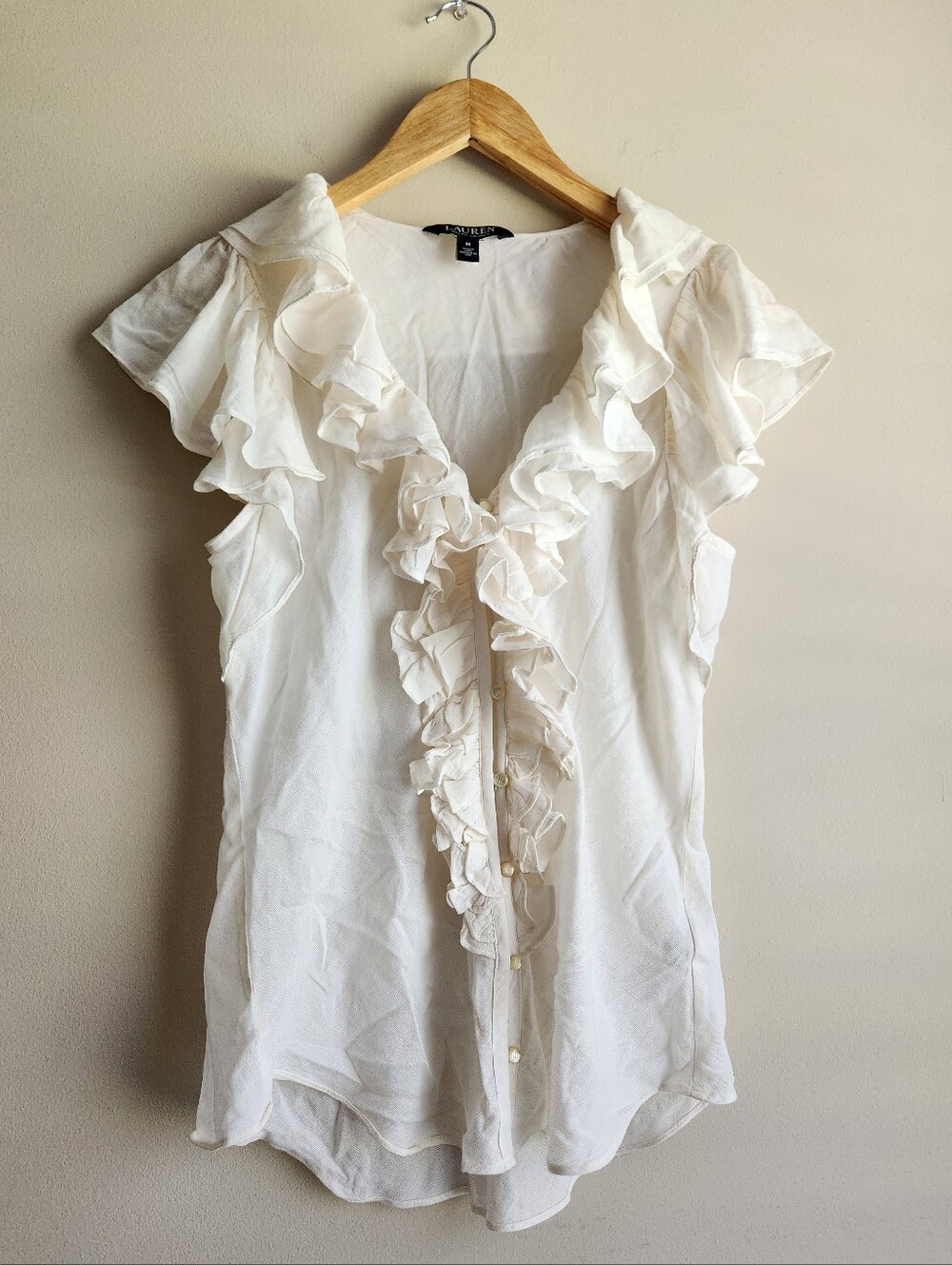 Ralph Lauren Ruffle Trim Gauze Flutter Sleeve Top Boho Chic Sz M